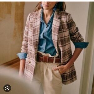 Sezane Checkered Jacket in Cream and Brown - 40 / M - L